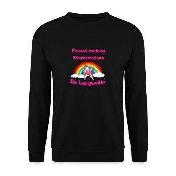 Fresst meinen Sternenstaub Dabbing Fantasy Einhorn - Unisex Pullover - Schwarz - Vorne - Alina (178cm) & Michal (187cm)