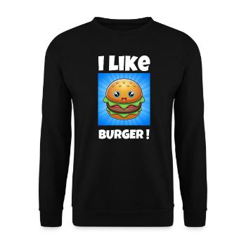i like burger - I like burgers - Unisex Sweatshirt - black - Front - Alina (178cm) & Michal (187cm)