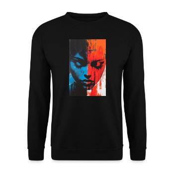 Abstract Woman Face in 2 Halves - Red Blue - Unisex Sweatshirt - black - Front - Alina (178cm) & Michal (187cm)