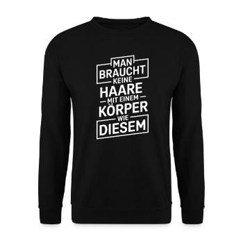 Haarausfall Glatze Frisur , Lustiges Glatzenträger - Unisex Pullover - Schwarz - Vorne - Alina (178cm) & Michal (187cm)