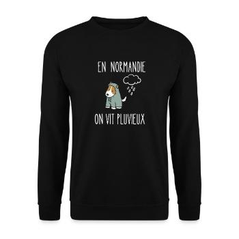 en normandie on vit pluvieux - Sweat-shirt Unisexe - noir - Devant - Alina (178cm) & Michal (187cm)