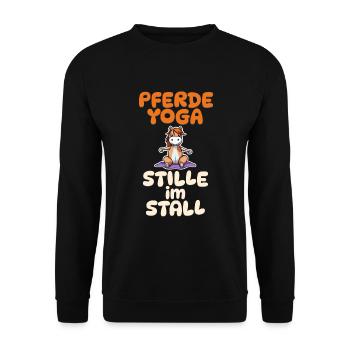Spüre die Stille im Stall - Pferde Yoga - Unisex Pullover - Schwarz - Vorne - Alina (178cm) & Michal (187cm)