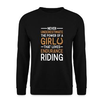 Rider Never Underestimate The Power Of A Girl - Unisex Pullover - Schwarz - Vorne - Alina (178cm) & Michal (187cm)