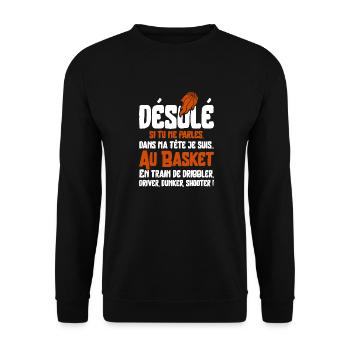 "Je suis au basket" - Sweat-shirt Unisexe - noir - Devant - Alina (178cm) & Michal (187cm)