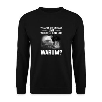 Welches streichelst du? - Unisex Pullover - Schwarz - Vorne - Alina (178cm) & Michal (187cm)