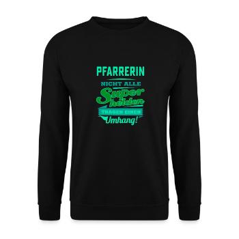 Superheld grün - Pfarrerin - Fun Design Beruf Job - Unisex Pullover - Schwarz - Vorne - Alina (178cm) & Michal (187cm)