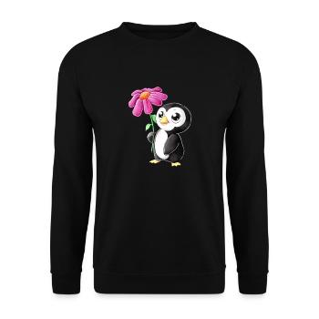 Putziger Comic Pinguin - Unisex Pullover - Schwarz - Vorne - Alina (178cm) & Michal (187cm)