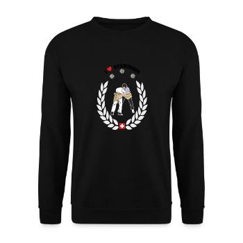 schwinger I love schwingen - Unisex Pullover - Schwarz - Vorne - Alina (178cm) & Michal (187cm)