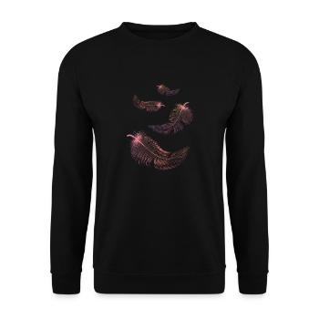 Federn in rosa und lila Farben - Unisex Pullover - Schwarz - Vorne - Alina (178cm) & Michal (187cm)
