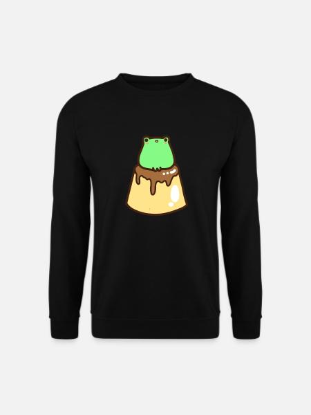 kawaii cute green frog on japanese custard pudding - Unisex Pullover - Schwarz