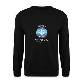 Mein Boot meine Regeln Shirt Bootsführer Schiff - Unisex Pullover - Schwarz - Vorne - Alina (178cm) & Michal (187cm)