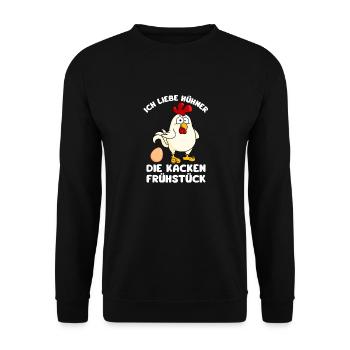 Funny Chicken Spruch Bäuerin Bauern Huhn Henne - Unisex Pullover - Schwarz - Vorne - Alina (178cm) & Michal (187cm)
