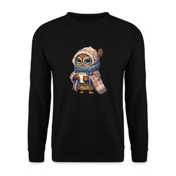 Nette Eule mit Kaffee - Unisex Pullover - Schwarz - Vorne - Alina (178cm) & Michal (187cm)