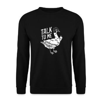 Sprich mit mir Gans Lustige Gans Meme Vintage - Unisex Pullover - Schwarz - Vorne - Alina (178cm) & Michal (187cm)