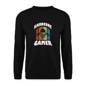 Hardcore Retro Gaming Design - Unisex Pullover - Schwarz - Vorne - Alina (178cm) & Michal (187cm)