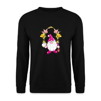 Funny gnome with a cute rabbit in floral frame - Unisex Sweatshirt - black - Front - Alina (178cm) & Michal (187cm)