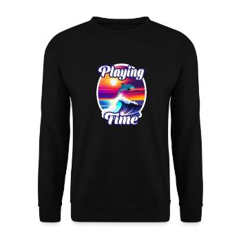 Delphin und Welle - Unisex Pullover - Schwarz - Vorne - Alina (178cm) & Michal (187cm)