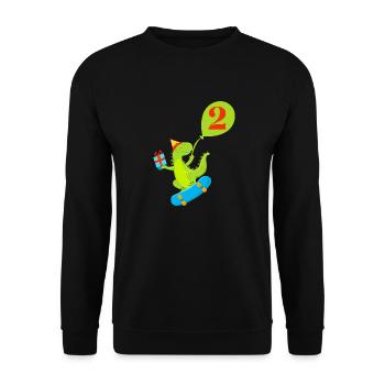 2. Geburtstag Niedlicher Dinosaurier - Unisex Pullover - Schwarz - Vorne - Alina (178cm) & Michal (187cm)