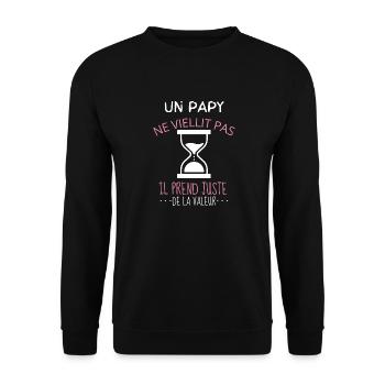 Mon papy ne vieillit pas il prend de la valeur - Sweat-shirt Unisexe - noir - Devant - Alina (178cm) & Michal (187cm)