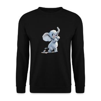 Petit éléphant drôle avec souris - Sweat-shirt Unisexe - noir - Devant - Alina (178cm) & Michal (187cm)