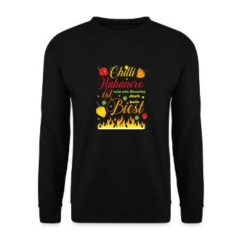 Chilli Habanero ist wie ein Drache doch kein Biest - Unisex Pullover - Schwarz - Vorne - Alina (178cm) & Michal (187cm)