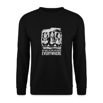 Meerschweinchen Humor - Pooped Everywhere - Unisex Pullover - Schwarz - Vorne - Alina (178cm) & Michal (187cm)