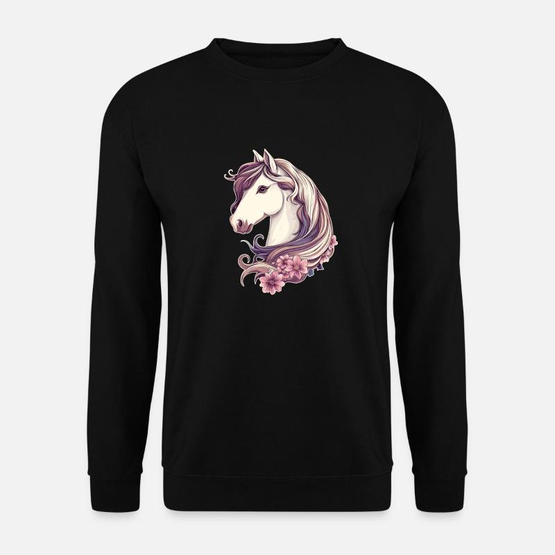 Pferd mit Blumen - Unisex Pullover - Schwarz