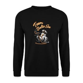 Team Baltic Sea Funny Seagull with Anchor Baltic Sea - Unisex Sweatshirt - black - Front - Alina (178cm) & Michal (187cm)