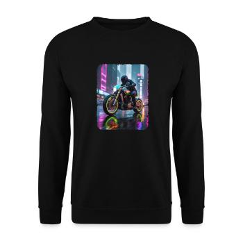 Motorrad-Cyberpunk in der Stadt - Unisex Pullover - Schwarz - Vorne - Alina (178cm) & Michal (187cm)