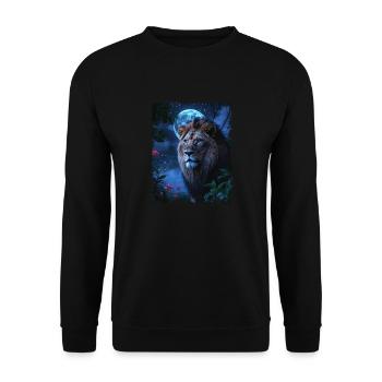Majestätischer Löwe im Mondlicht - Unisex Pullover - Schwarz - Vorne - Alina (178cm) & Michal (187cm)