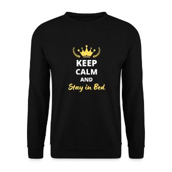"Keep Calm and Stay in Bed" - Unisex Sweatshirt - black - Front - Alina (178cm) & Michal (187cm)