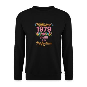 46 Year Old Woman 1979 Birthday Humor Gift Idea - Unisex Sweatshirt - black - Front - Alina (178cm) & Michal (187cm)