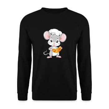 Souris de chef heureuse avec un croissant - Sweat-shirt Unisexe - noir - Devant - Alina (178cm) & Michal (187cm)