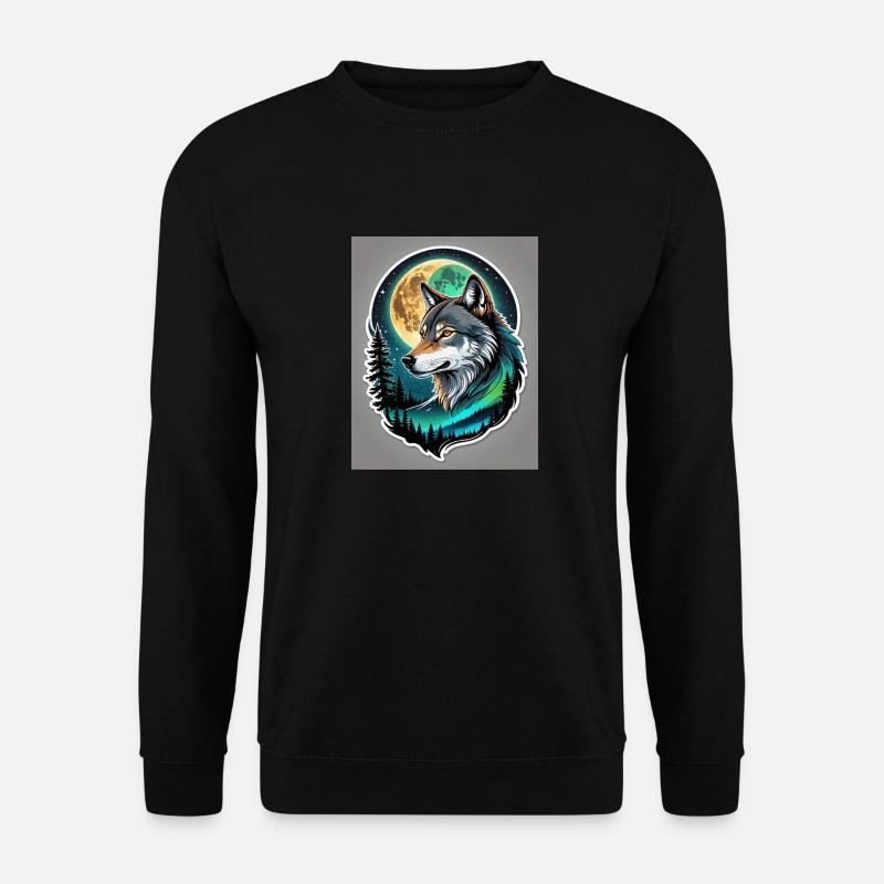Wolf im Vollmond - Unisex Pullover - Schwarz