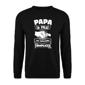 Papa & Sohn Familie Papa Geschenk - Unisex Pullover - Schwarz - Vorne - Alina (178cm) & Michal (187cm)