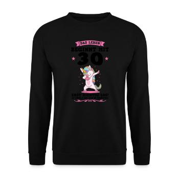 30. Geburtstag Einhorn 30 Jahre alt Geschenk - Unisex Pullover - Schwarz - Vorne - Alina (178cm) & Michal (187cm)