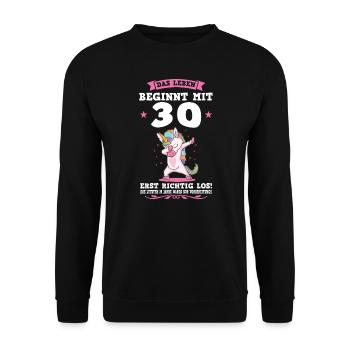 30. Geburtstag Einhorn 30 Jahre alt Geschenk - Unisex Pullover - Schwarz - Vorne - Alina (178cm) & Michal (187cm)