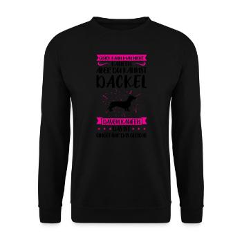 Dackel Hund Dachshund Geschenk - Unisex Pullover - Schwarz - Vorne - Alina (178cm) & Michal (187cm)