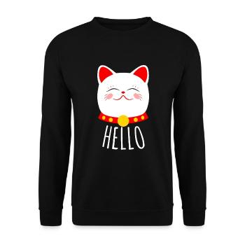 Maneki Neko Cat disant bonjour : Mignon chat - Sweat-shirt Unisexe - noir - Devant - Alina (178cm) & Michal (187cm)