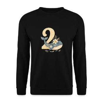 whale birthday / Wal Geburtstag - Unisex Pullover - Schwarz - Vorne - Alina (178cm) & Michal (187cm)