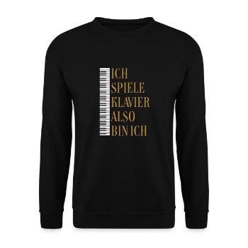 Ich spiele Klavier also bin ich - Unisex Pullover - Schwarz - Vorne - Alina (178cm) & Michal (187cm)