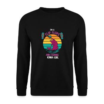Ich bin ein Flip Flop und Fischer Mädchen - Unisex Pullover - Schwarz - Vorne - Alina (178cm) & Michal (187cm)