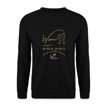 Wismar-Möwe-Anker-Ostsee-Koordinaten-Hansestadt - Unisex Pullover - Schwarz - Vorne - Alina (178cm) & Michal (187cm)