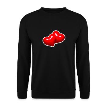 Zwei rote Herzen zusammen vereint - Unisex Pullover - Schwarz - Vorne - Alina (178cm) & Michal (187cm)
