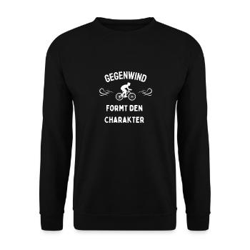 Gegenwind formt den Charakter Lustig Fahrrad - Unisex Pullover - Schwarz - Vorne - Alina (178cm) & Michal (187cm)