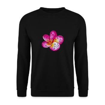 Wirbelnde Plumeria - Unisex Pullover - Schwarz - Vorne - Alina (178cm) & Michal (187cm)
