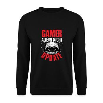 Gamer Altern Nicht Sie Erhalten Ein Update - Unisex Pullover - Schwarz - Vorne - Alina (178cm) & Michal (187cm)