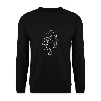 Cat plays saxophone - Unisex Sweatshirt - black - Front - Alina (178cm) & Michal (187cm)