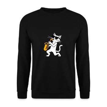 Drôle de chat avec lunettes de soleil et saxophone - Sweat-shirt Unisexe - noir - Devant - Alina (178cm) & Michal (187cm)