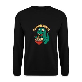 Lustiger Dinosaurier der Ramen Nudeln isst - Unisex Pullover - Schwarz - Vorne - Alina (178cm) & Michal (187cm)